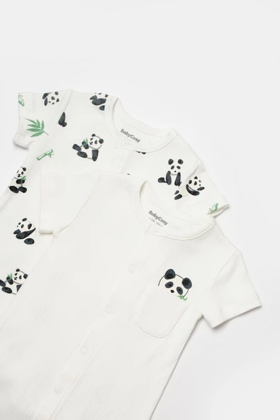 Bebek 2'li Kısa Kollu Tulum, %50 Bambu - %50 Organik Pamuk, Bebek ve Yenidoğan Serisi - CSYB9060 - 7