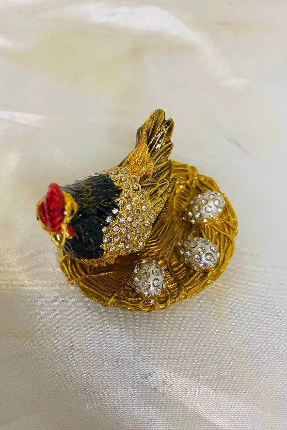 Feng Shui Ejderha Yılı Koruyucu Bereket Zenginlik Sembolü Altın Yumurtlayan Tavuk Swaroski Taşlı - Resim 2