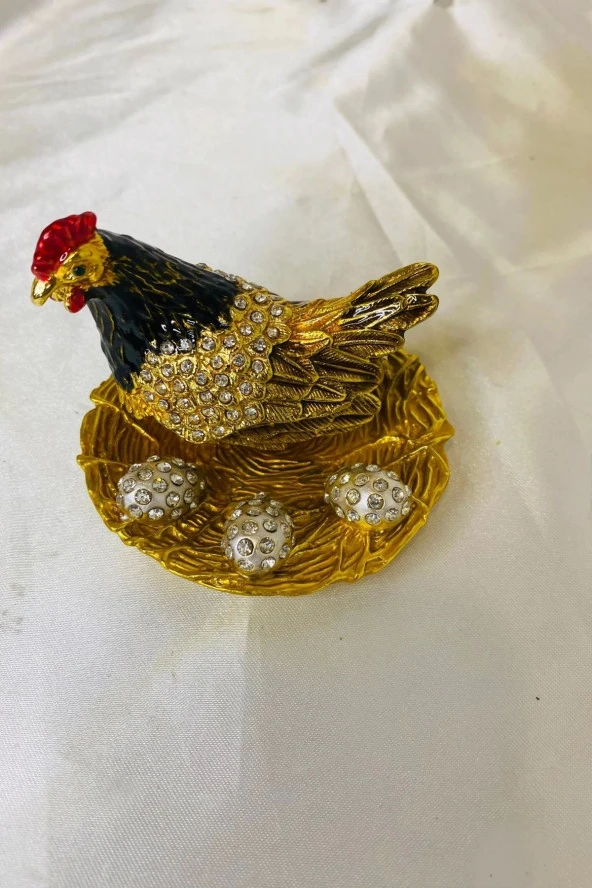 Feng Shui Ejderha Yılı Koruyucu Bereket Zenginlik Sembolü Altın Yumurtlayan Tavuk Swaroski Taşlı - Resim 3