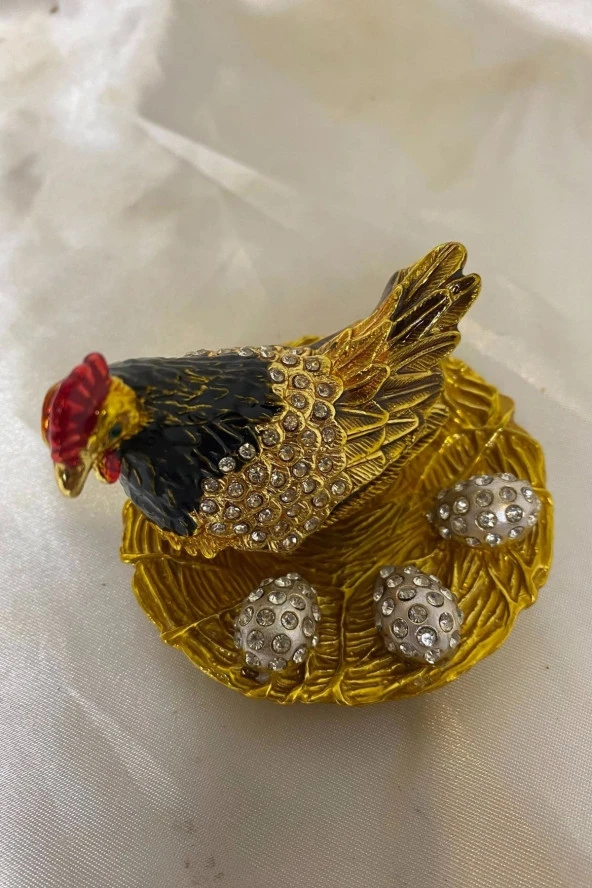 Feng Shui Ejderha Yılı Koruyucu Bereket Zenginlik Sembolü Altın Yumurtlayan Tavuk Swaroski Taşlı - Resim 4