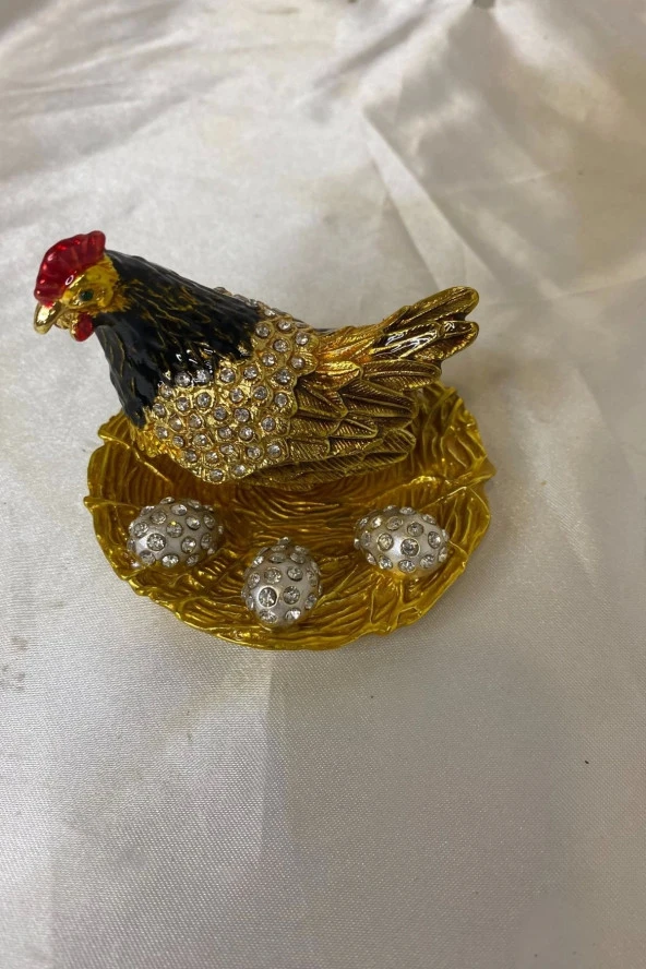 Feng Shui Ejderha Yılı Koruyucu Bereket Zenginlik Sembolü Altın Yumurtlayan Tavuk Swaroski Taşlı - Resim 5