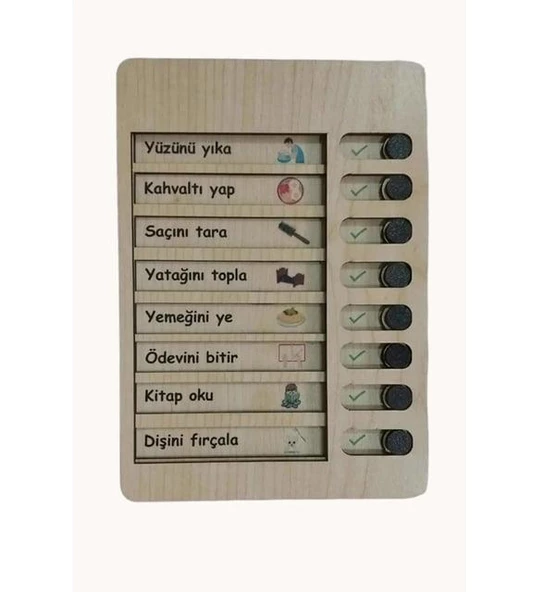 Ahşap Çocuk Günlük Rutin Checklist Kontrol Listesi