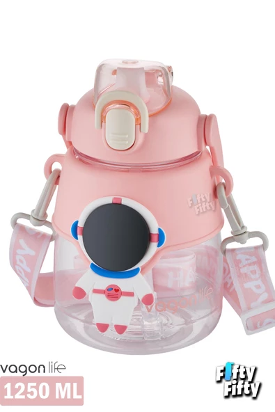 Vagonlife Silikon Pipetli 1250 ML Büyük Boy Askılı Ve Kulplu Su Matarası -Çıkartma Hediyeli-FFVGN6276-1250ML - 10