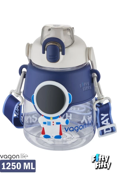Vagonlife Silikon Pipetli 1250 ML Büyük Boy Askılı Ve Kulplu Su Matarası -Çıkartma Hediyeli-FFVGN6276-1250ML - 3