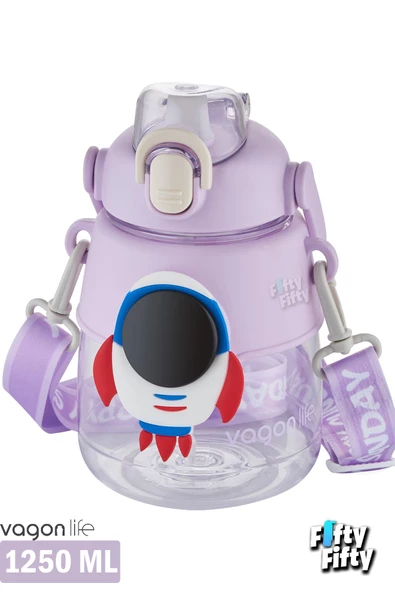 Vagonlife Silikon Pipetli 1250 ML Büyük Boy Askılı Ve Kulplu Su Matarası -Çıkartma Hediyeli-FFVGN6276-1250ML - 6