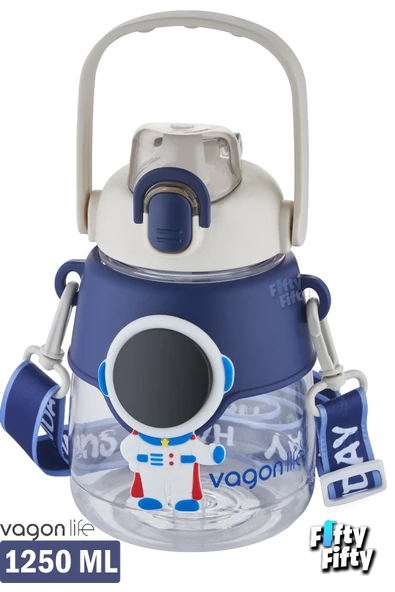Vagonlife Silikon Pipetli 1250 ML Büyük Boy Askılı Ve Kulplu Su Matarası -Çıkartma Hediyeli-FFVGN6276-1250ML - 2