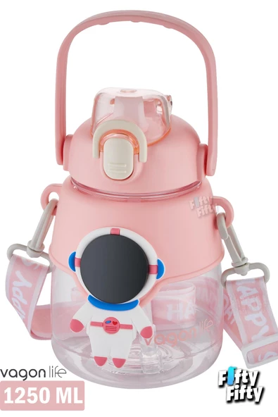 Vagonlife Silikon Pipetli 1250 ML Büyük Boy Askılı Ve Kulplu Su Matarası -Çıkartma Hediyeli-FFVGN6276-1250ML - 9