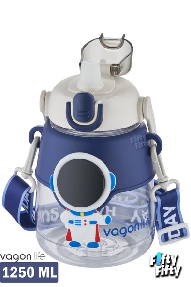 Vagonlife Silikon Pipetli 1250 ML Büyük Boy Askılı Ve Kulplu Su Matarası -Çıkartma Hediyeli-FFVGN6276-1250ML - 4