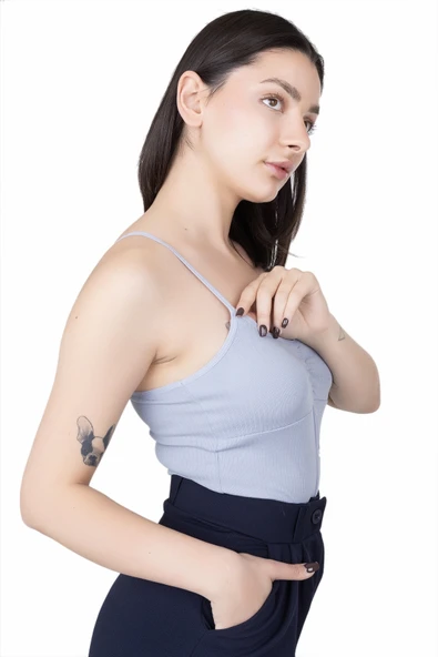 Looksense Kadın Mavi Gri Kaşkorse İp Askılı Crop 4002 - 2