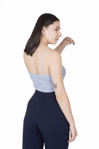 Looksense Kadın Mavi Gri Kaşkorse İp Askılı Crop 4002 - 3