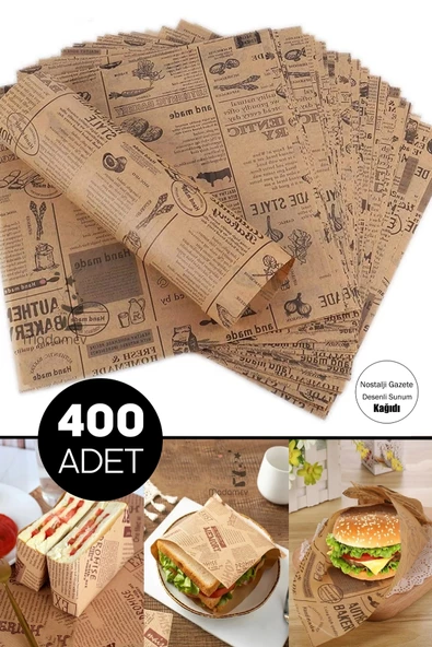 400lü Breakfast Desenli Yağlı Kağıt Vintage Gazete Desen Aparatif Kağıdı Mutfak Servis Sunum Kağıdı