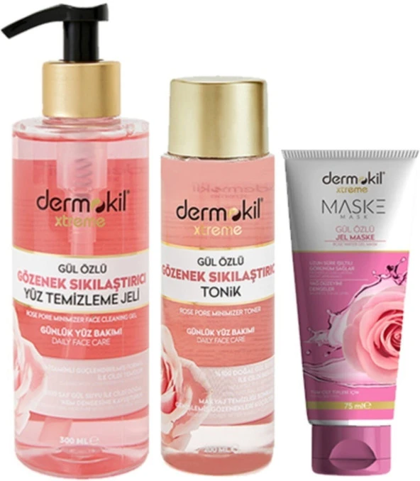 Dermokil Gül Tonik 200 ml + Gül Yüz Temizleme Jeli 300 ml + Gül Maske 75 ml