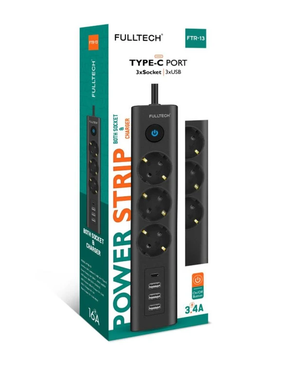Fulltech 3 Lü Usb Akım Kordonlu Priz Ftr-13 - 2