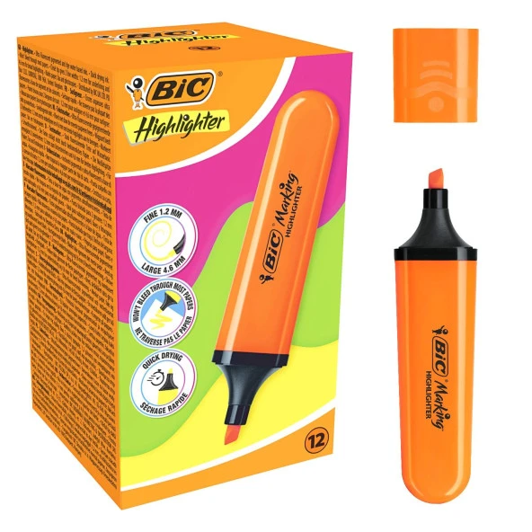 Bic Marking Flat Fosforlu Kalem Turuncu 12 Adet