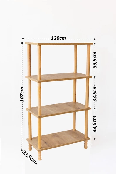 Concept 3 Raflı Organizer Kitaplık Banyo Mutfak Dolabı  Balkon Ofis Düzenleyici Ahşap Nature - 5