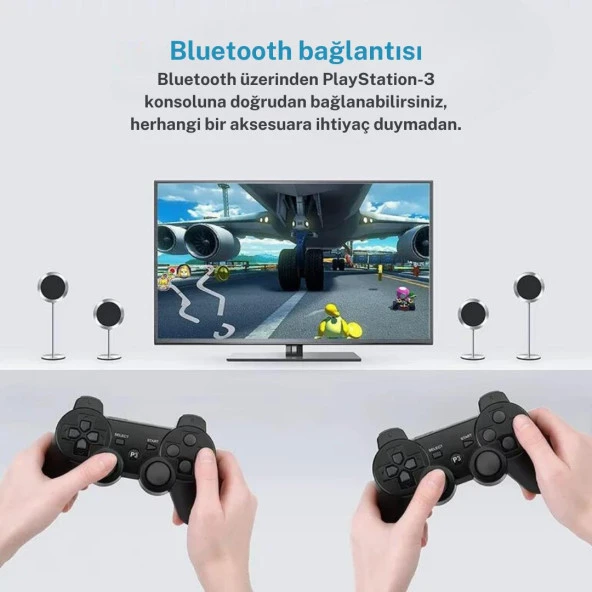 Cosmostech P3 Doubleshock PS3 Playstation 3 için Uyumlu Kablosuz Titreşimli Oyun Kolu Gamepad Joystick Controller Siyah - Resim 6