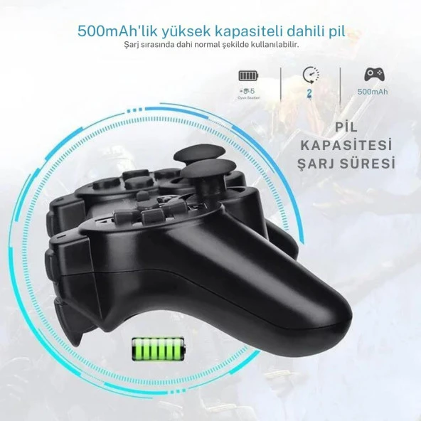 Cosmostech P3 Doubleshock PS3 Playstation 3 için Uyumlu Kablosuz Titreşimli Oyun Kolu Gamepad Joystick Controller Siyah - Resim 9