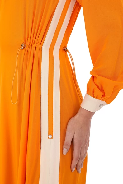 Yandan Bağlamalı Viskon Elbise 2216-Oranj - 4