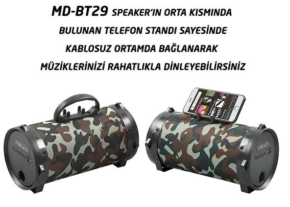 Mikado MD-BT29 5W  Bluetooth TF+FM kamuflaj speaker - Resim 4