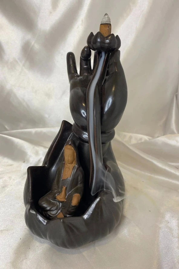 Feng Shui Buda Mudra Geri Akış Tütsülük Ters Akış Şelale Kaliteli Seramik Kahve El
