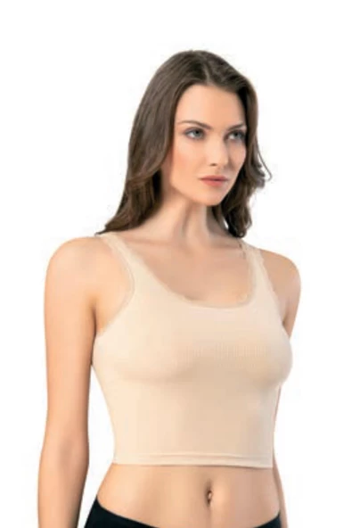 Looksense Kadın Kaşkorse Dantelli Kalın Askılı Crop 04004 - 6