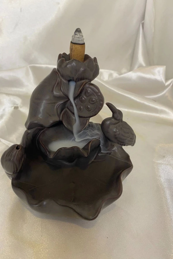 Feng Shui Buda Yenilik İlerleme Lotus Çiçek Geri Akış Tütsülük Ters Akış Şelale Kaliteli Seramik Kahve - Resim 2