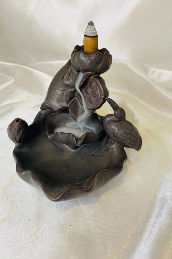 Feng Shui Buda Yenilik İlerleme Lotus Çiçek Geri Akış Tütsülük Ters Akış Şelale Kaliteli Seramik Kahve - Resim 3