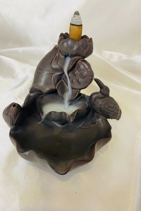 Feng Shui Buda Yenilik İlerleme Lotus Çiçek Geri Akış Tütsülük Ters Akış Şelale Kaliteli Seramik Kahve - Resim 4