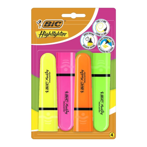 Bic Marking Flat Fosforlu Kalem 4 Lü