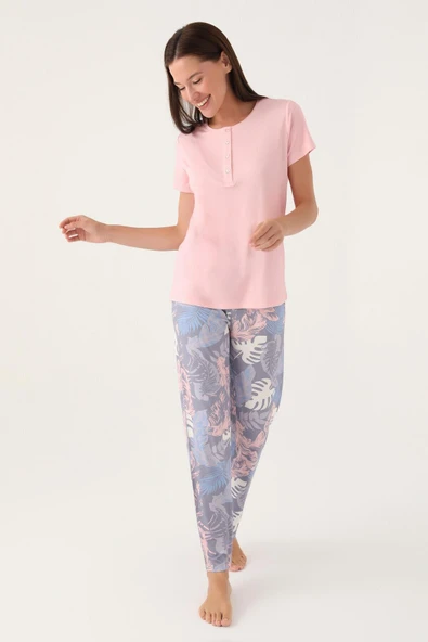 Pierre Cardin 8801 Kadın Düğmeli Desenli Kısa Kol Pijama Takımı - Resim 7