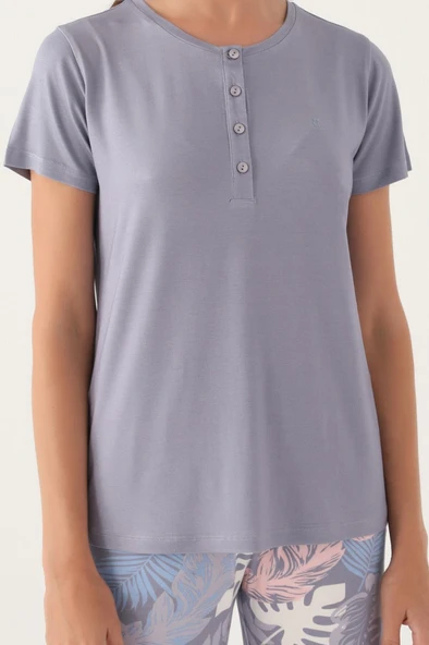 Pierre Cardin 8801 Kadın Düğmeli Desenli Kısa Kol Pijama Takımı - Resim 4