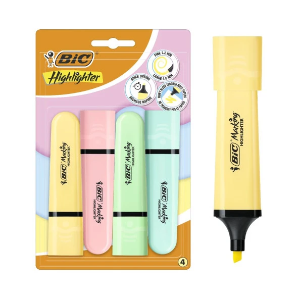 Bic Marking Flat Pastel Fosforlu Kalem 4 Lü