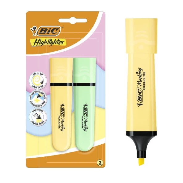 Bic Marking Flat Fosforlu Kalem Pastel Sarı-Yeşil 2 Li