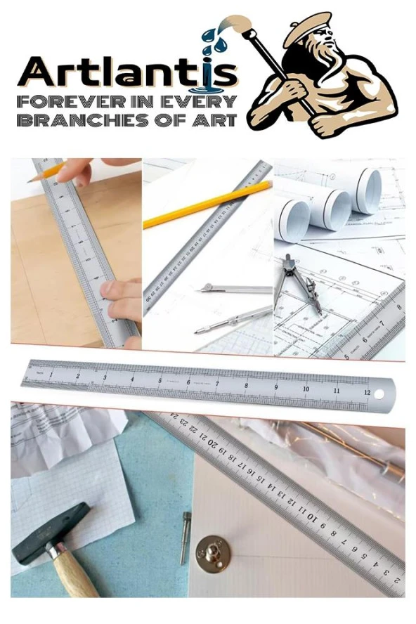 Çelik Cetvel 50 cm İnç Ölçülü 1 Adet Paslanmaz Çelik Metal Çetvel 50 Santimetre - 5