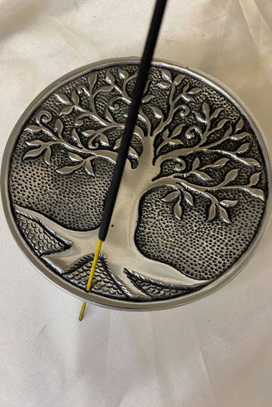Çubuk Tütsülük İşlemeli Çelik Gümüş Hayat Ağacı Yaşam Ağacı - Resim 5