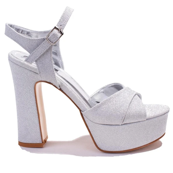 Dagoster DZA07-337350CN Gümüş Simli Tek Bant Platform Topuklu Kadın Ayakkabı - 2
