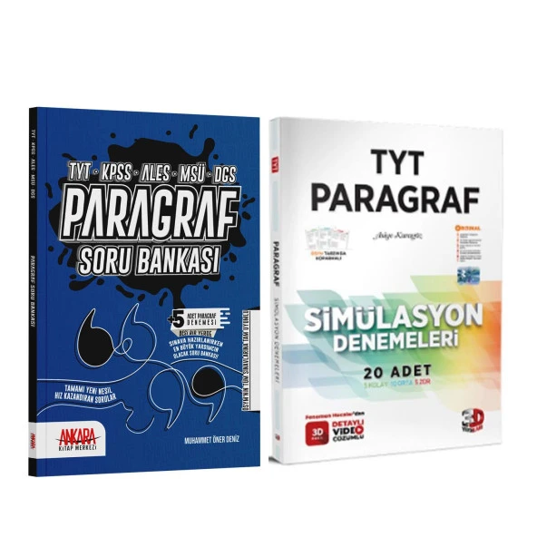 3D TYT Paragraf Simülasyon Deneme ve Ankara Kitap Merkezi Paragraf Soru Bankası Seti 2 Kitap