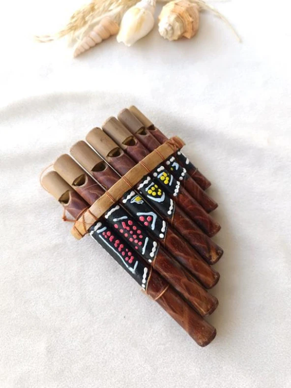 Pan Flüt Bambu Boyalı Ahşap El Sanatları Dekoratif  7 Nota Müzik - 3