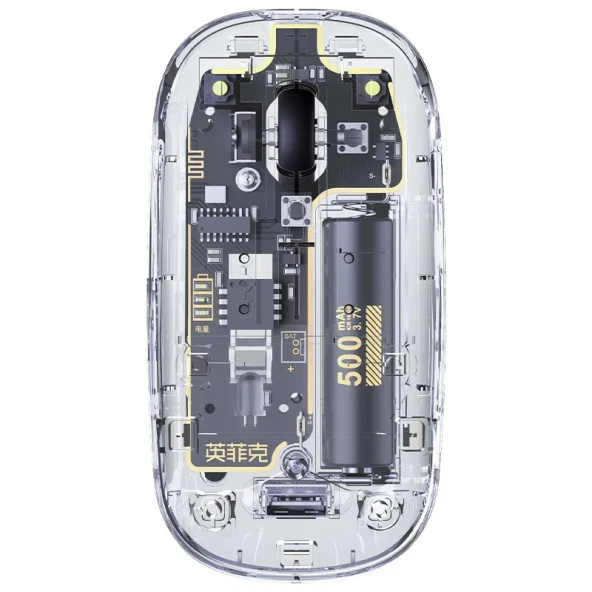 İNPHİC X5 Kablosuz Fare, Şarj Edilebilir Sessiz Kullanım 2.4G Transparan USB Mouse