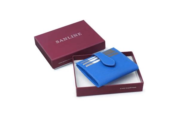 SANLINE 800 Hakiki Deri Kartlık Görünümlü Unisex Cüzdan - Parlament Mavi - 2