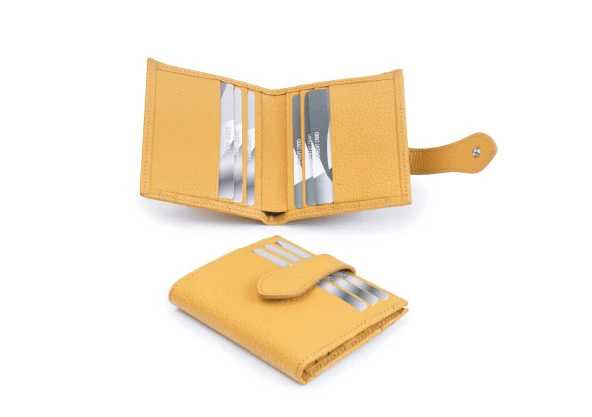 SANLINE 800 Hakiki Deri Kartlık Görünümlü Unisex Cüzdan - Sarı - 2