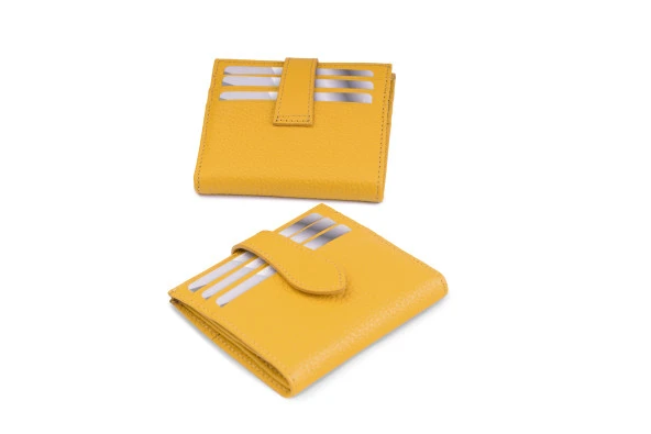 SANLINE 800 Hakiki Deri Kartlık Görünümlü Unisex Cüzdan - Sarı - 3