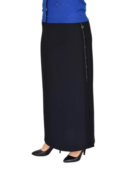 Kadın Uzun Etek Kapalı Yırtmaç Düğme Zincir Detaylı 220 BGL-ST03784 - Resim 3