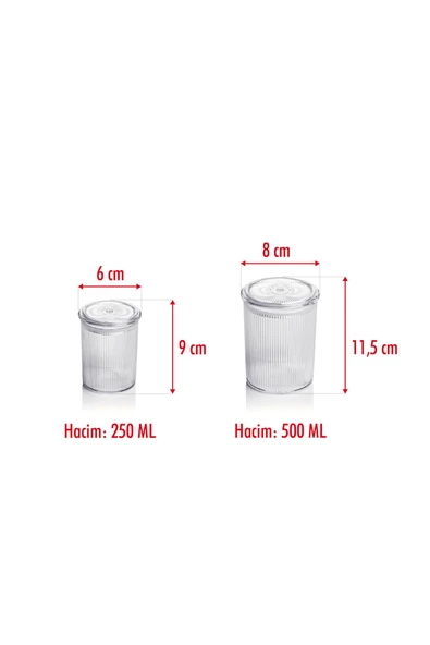 12'li Barok Yuvarlak 2 Boy Kavanoz Seti & Saklama Kabı & Erzak Kabı 6*500 ML,6*250 ML) - 5