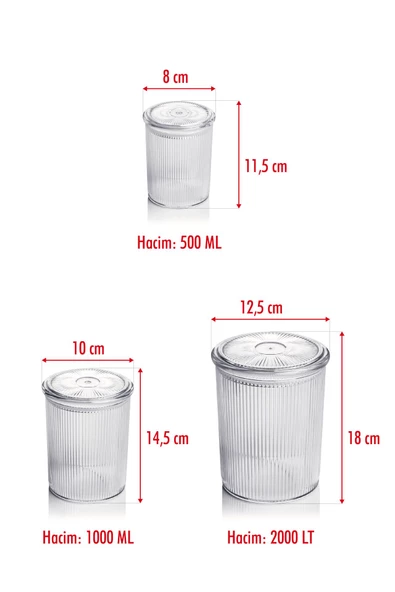 18'li Barok Yuvarlak 3 Boy Kavanoz Seti & Saklama Kabı & Erzak Kabı (6*2000 ML, 6*1000 ML ,6*500 ML) - 5