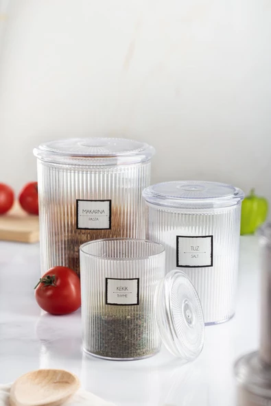 12'li Barok Yuvarlak 3 Boy Kavanoz Seti & Saklama Kabı & Erzak Kabı (4*2000 ML, 4*1000 ML, 4*500 ML) - 3