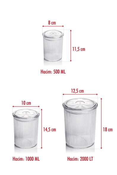 12'li Barok Yuvarlak 3 Boy Kavanoz Seti & Saklama Kabı & Erzak Kabı (4*2000 ML, 4*1000 ML, 4*500 ML) - 4