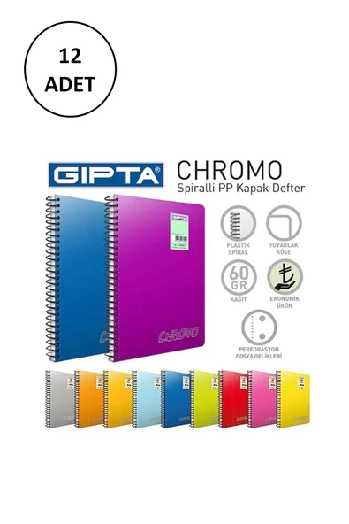 Chromo Spiralli Pp Kapak Defter A4-60 Yaprak Düz 12 Adet