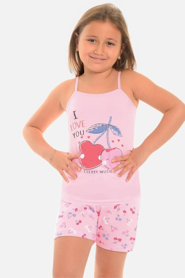 Şortlu Kız Çocuk Pijama Takımı Kiraz