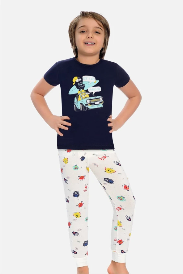 Paça Bantlı Erkek Çocuk Pijama Takımı Eğlenceli Mikroplar